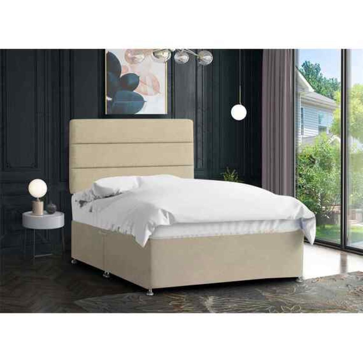 Harmony Divan Bed Set With Tall Headboard Mattress-Chenille, 2 Drawers Left Side - Cream / Yellow / Super King / Superking