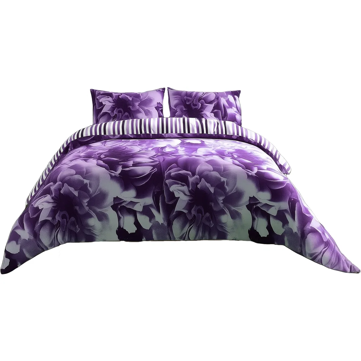 Duvet Cover And Pillowcase Set Reversible Rose And Stripe Design Polycotton Bed Linen - Teal / Superking – image 5