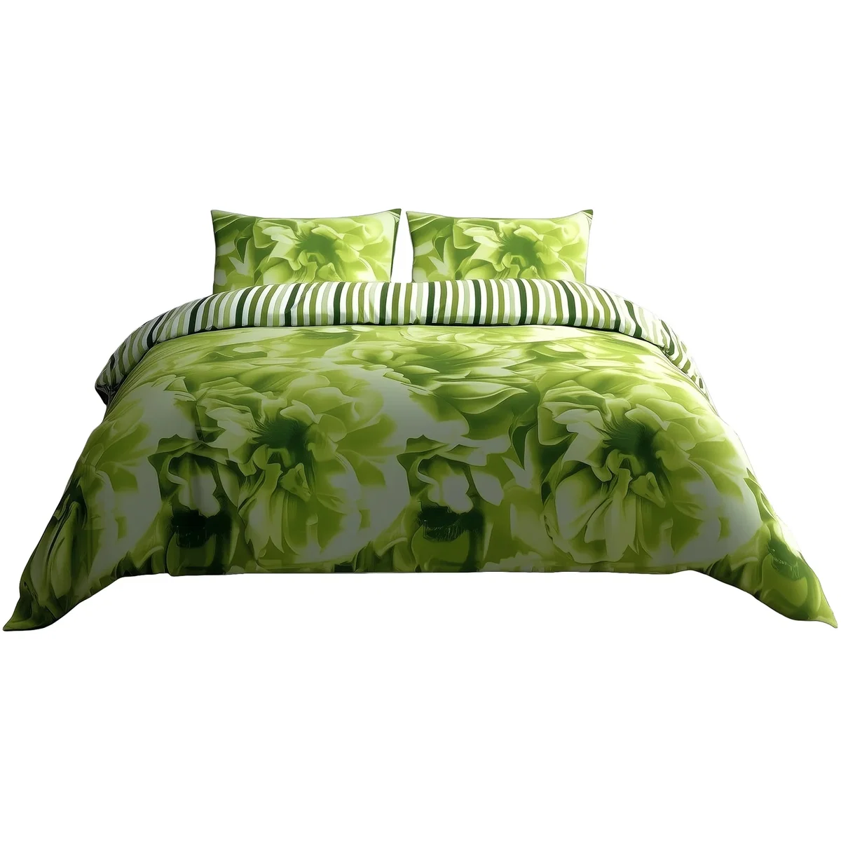 Duvet Cover And Pillowcase Set Reversible Rose And Stripe Design Polycotton Bed Linen - Teal / Superking – image 6