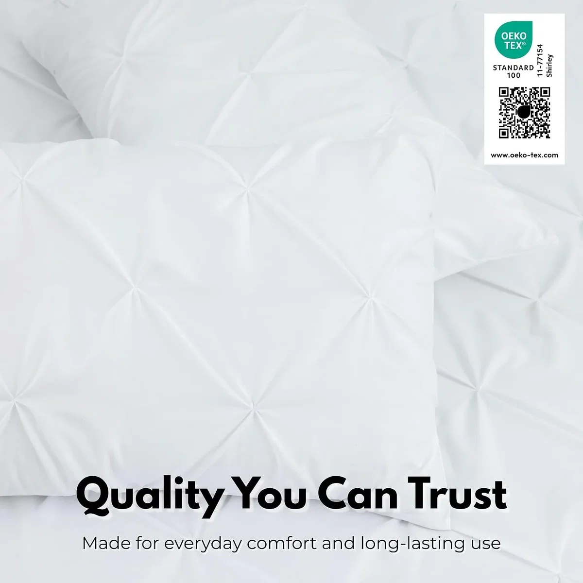 5 Piece Pintuck Duvet Cover Set with Fitted Sheet, Matching & Plain Pillowcases - White / Single – image 3