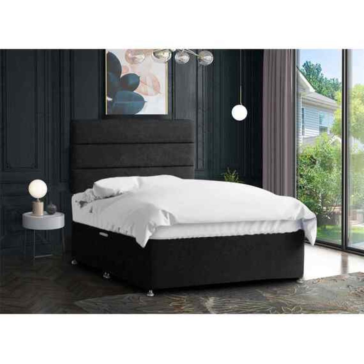 Harmony Divan Bed Set With Tall Headboard Mattress-Chenille, 2 Drawers Left Side - Black / King