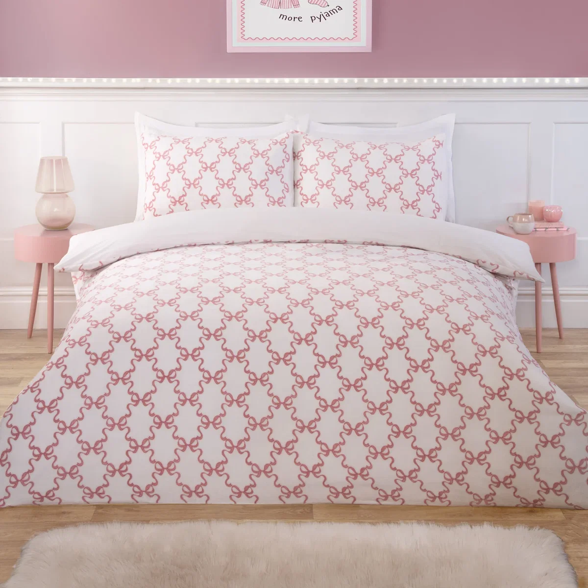 Bow Trellis Fleece Duvet Set - Blush / Single – image 2