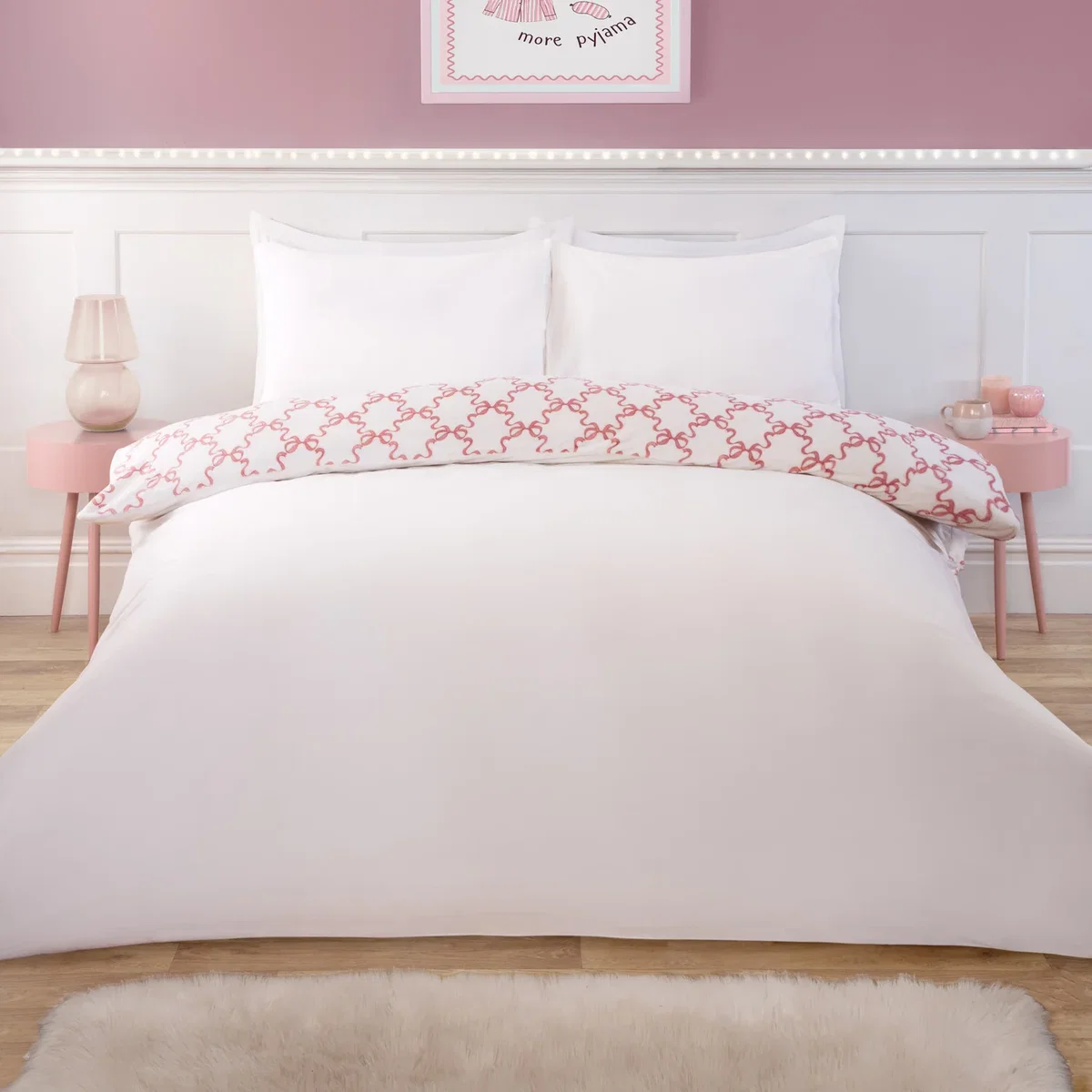 Bow Trellis Fleece Duvet Set - Blush / Single – image 3
