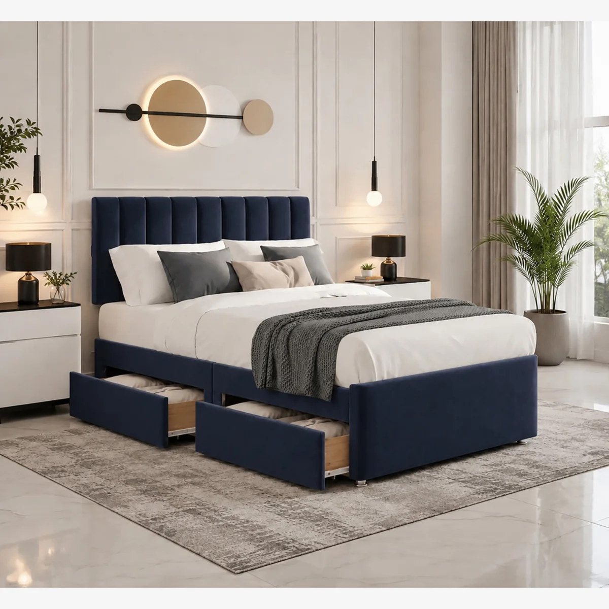 ORTHOPAEDIC DIVAN BED SET WITH MATTRESS AND Headboard Blue - Blue / Small Double – image 1