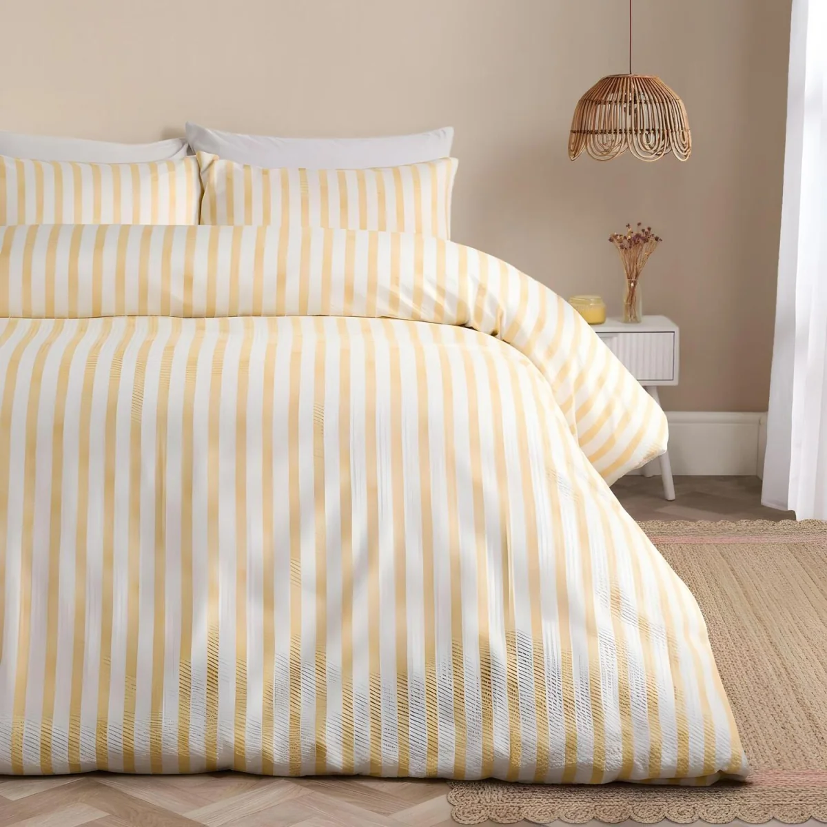 OHS Waffle Watercolour Stripe Duvet Set - Lemon / 1.45kg – image 2