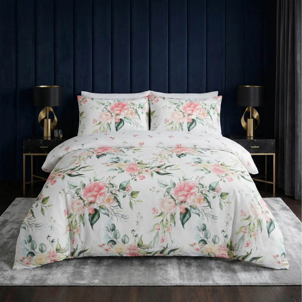 Ava Floral Microfibre Duvet Cover Bedding Set - White / Single – image 1