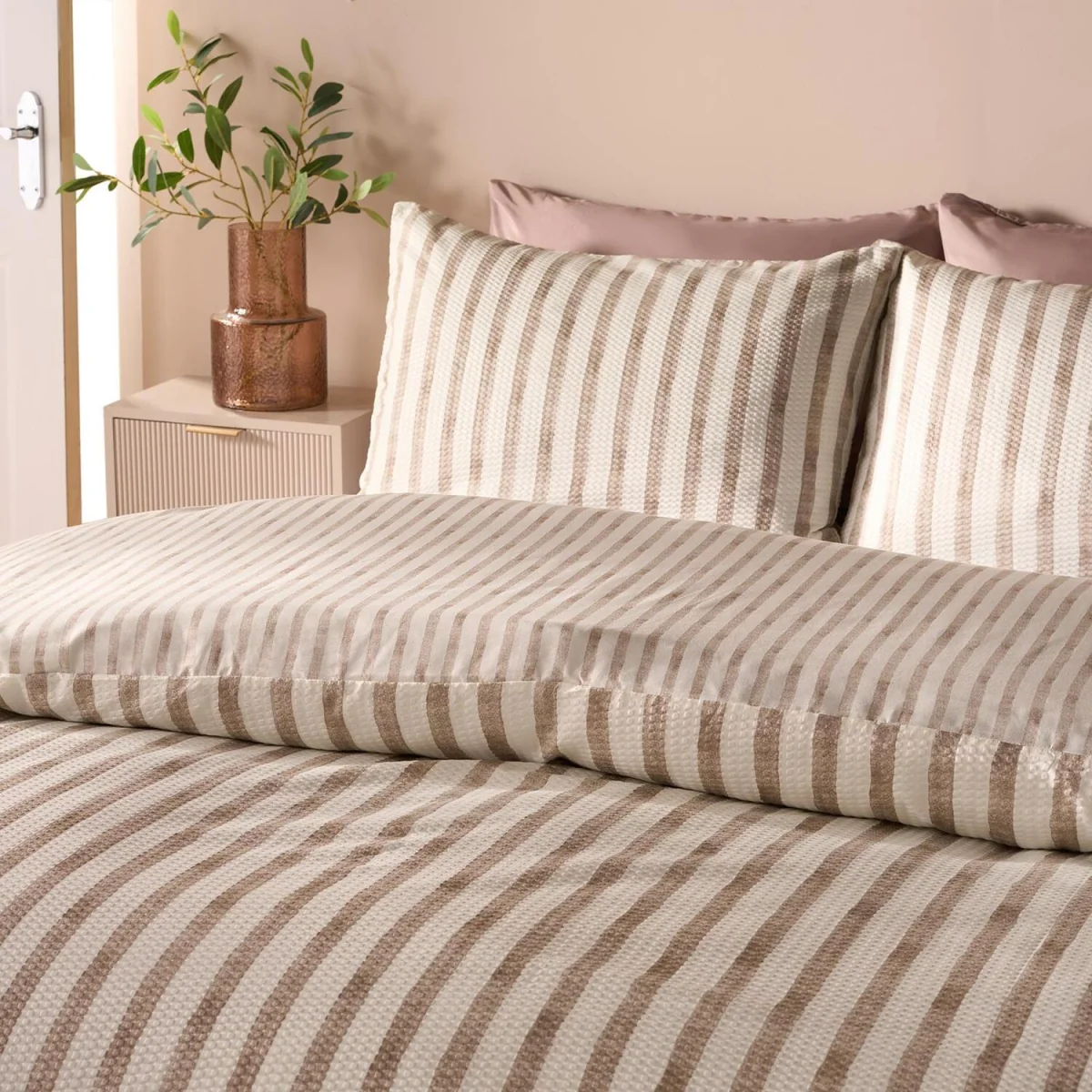 OHS Waffle Watercolour Stripe Duvet Set - Stone / 1.1kg – image 3