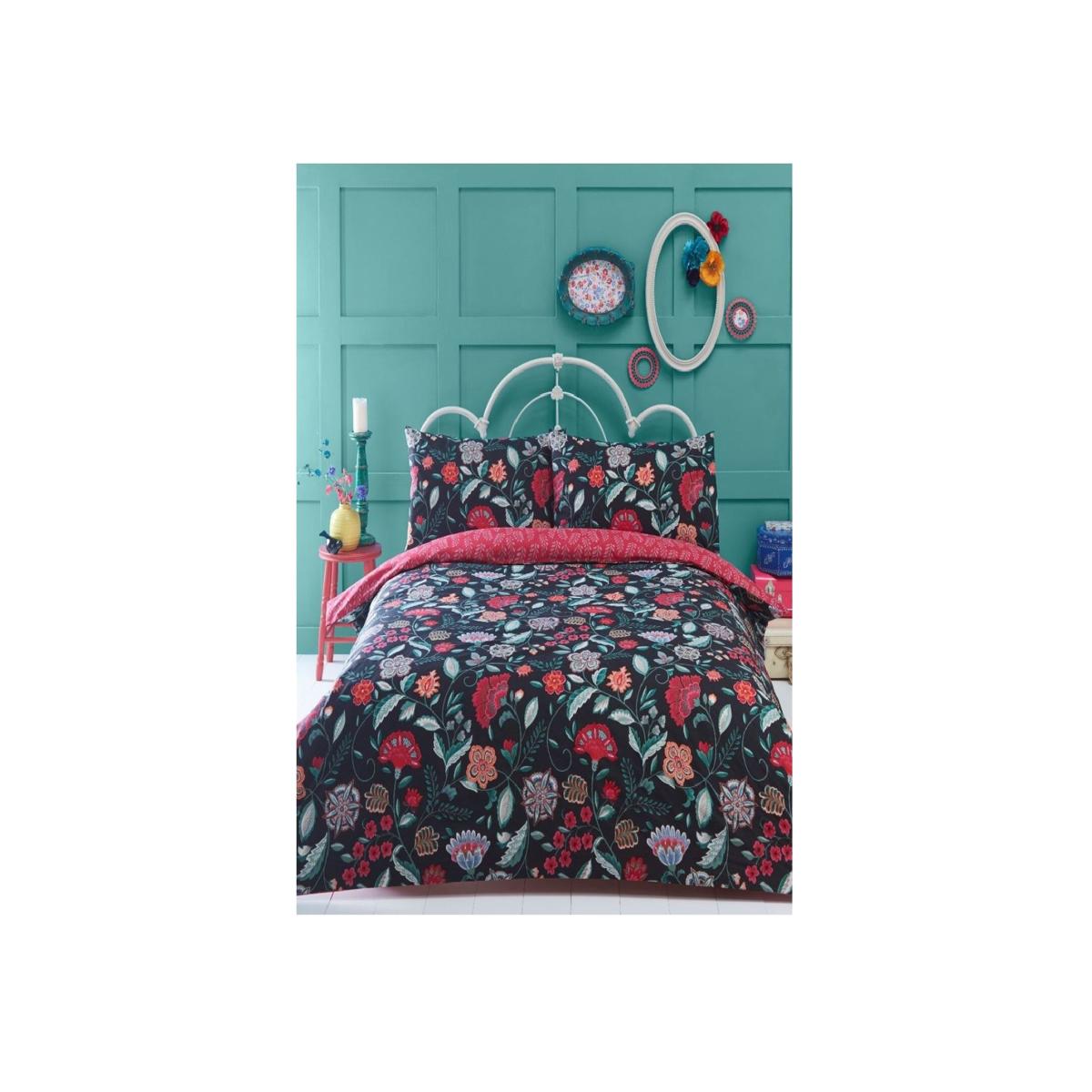 Irvine Floral Reversible Duvet Cover Bedding Set - Black