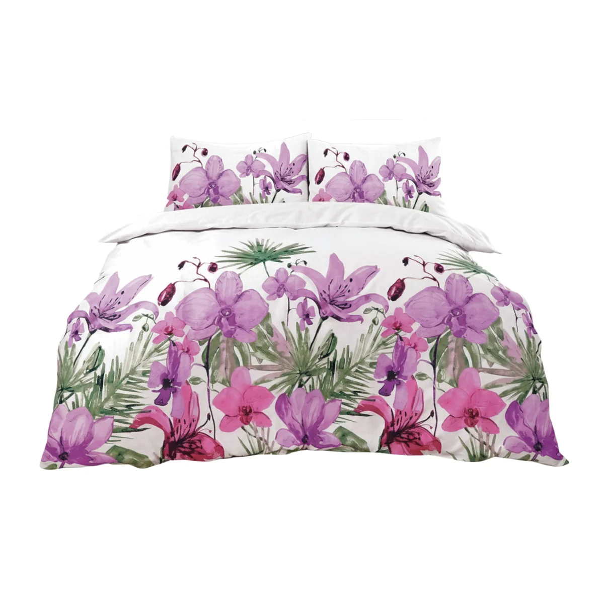 Duvet Cover And Pillowcase Set Lily Flower Design Bed Linen - Lilac / Double