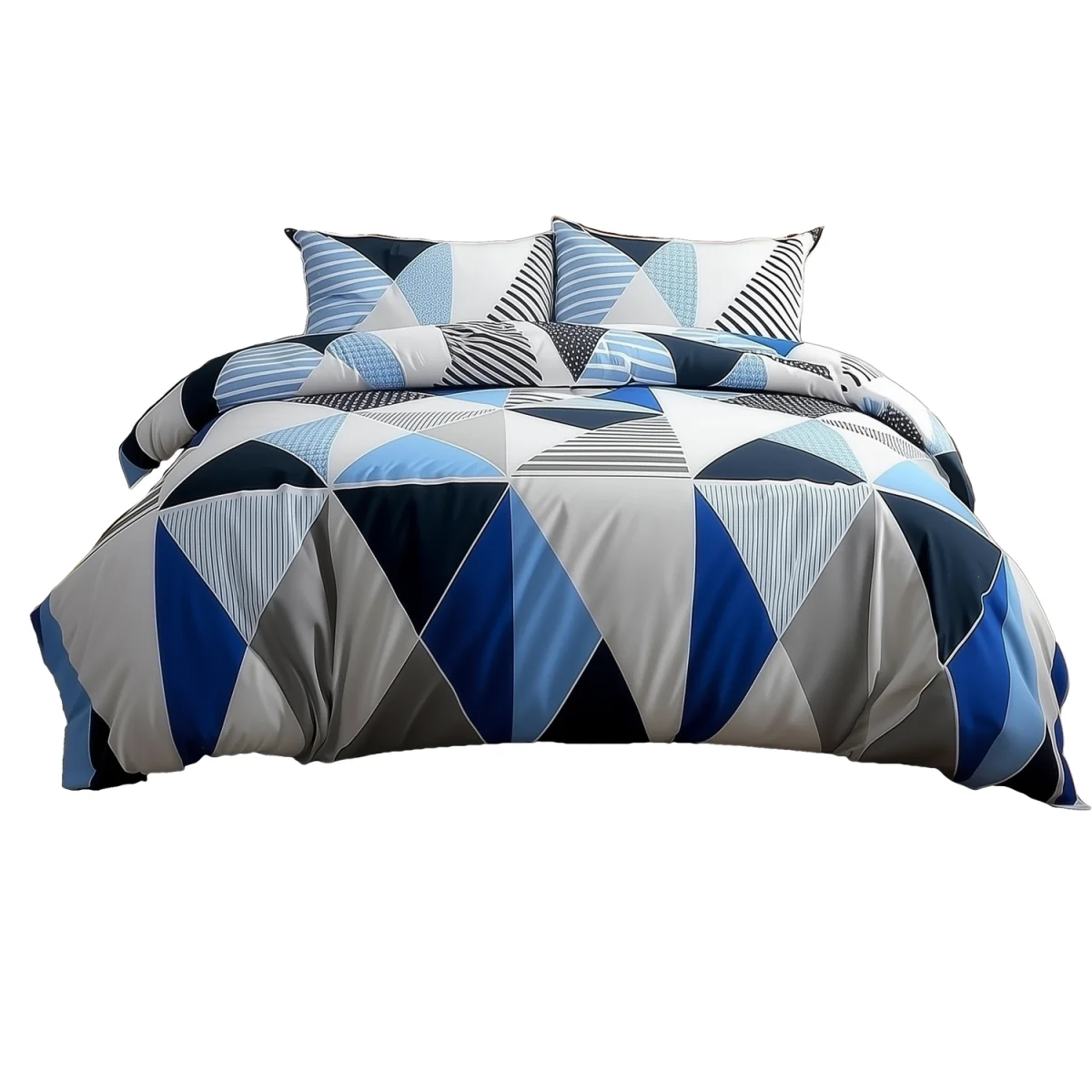 Duvet Cover And Pillowcase Set Multi Colour Triangle Design Polycotton Bed Linen - White / Double – image 2