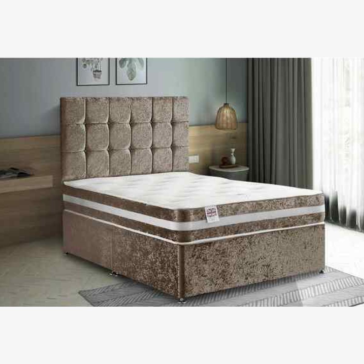 Delia Divan Bed Set with Headboard Mattress-Plush Fabric, 2 Drawers Right Side - Mink / Red / Super King / Superking