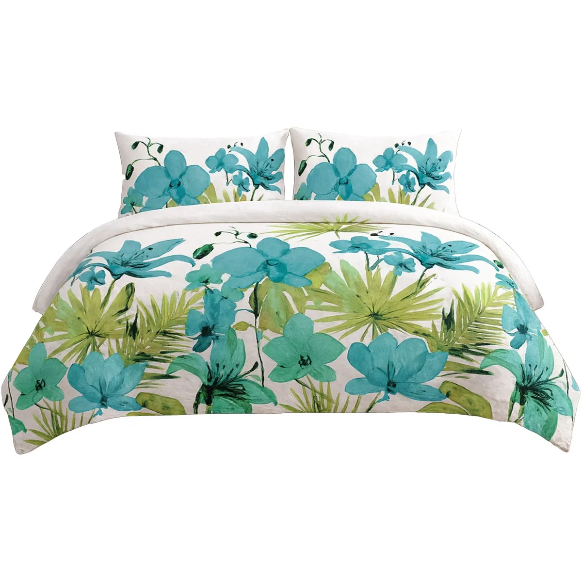 Duvet Cover And Pillowcase Set Lily Flower Design Bed Linen - Teal / Single – image 2