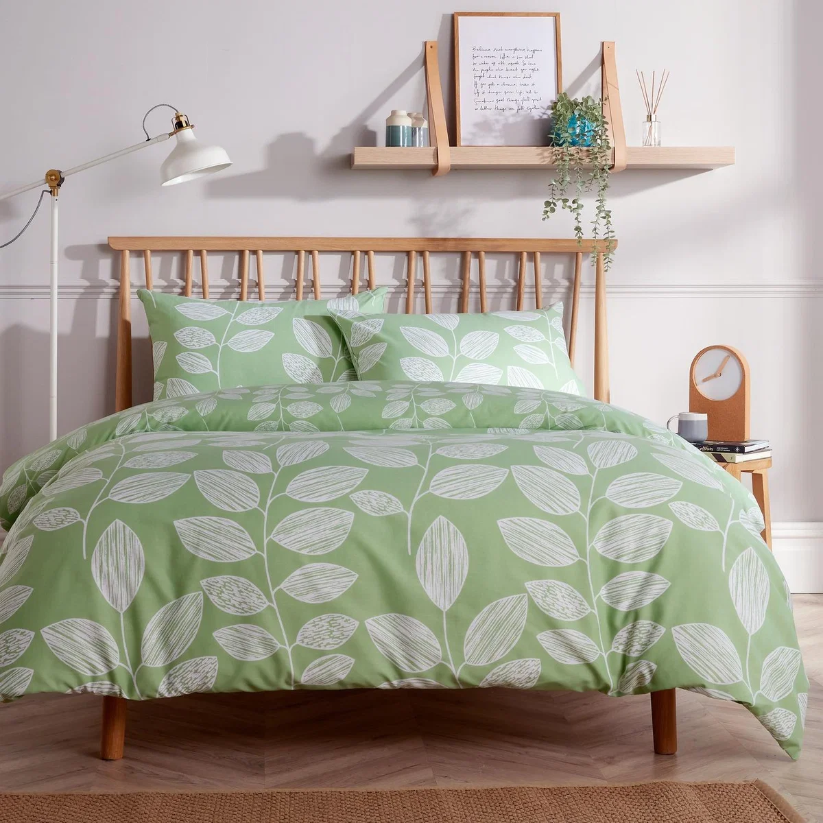 Leaves Printed Duvet Set - Sage Green / King