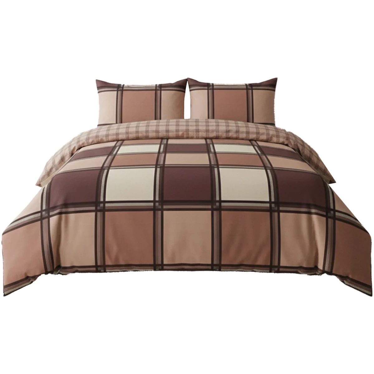 Box Print Duvet Cover Set Contemporary Square Pattern Bedding - Chocolate / King – image 2