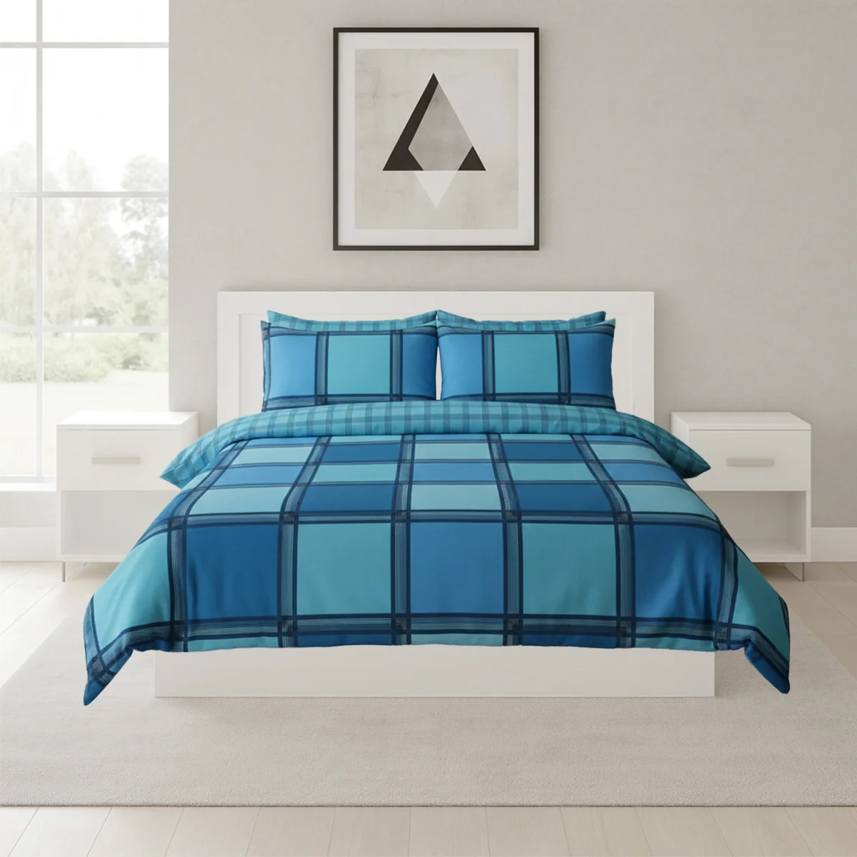 Box Print Duvet Cover Set Contemporary Square Pattern Bedding - Chocolate / King – image 3