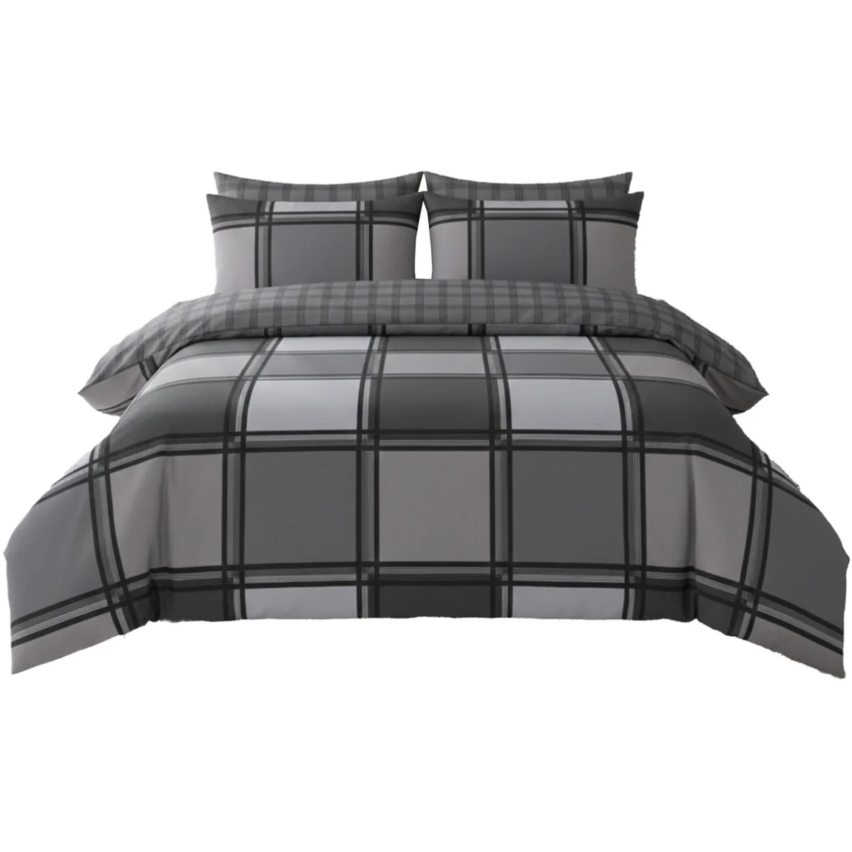Box Print Duvet Cover Set Contemporary Square Pattern Bedding - Chocolate / King – image 5