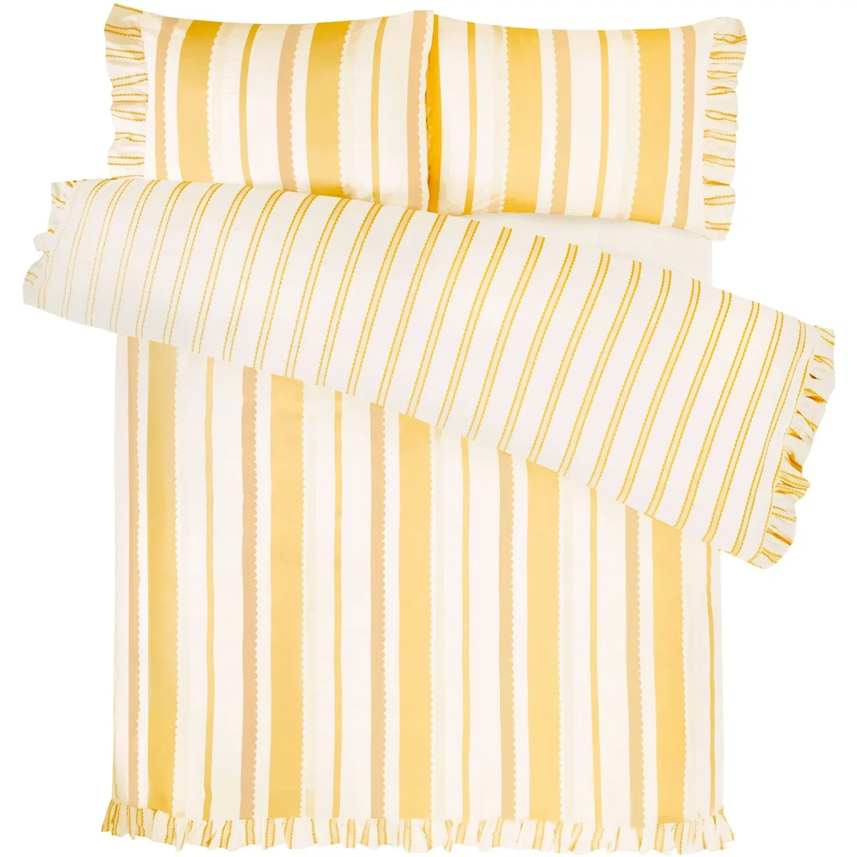 Maya Stripe Polycotton Reversible Duvet Cover Set with Pillowcase - Yellow / King – image 3