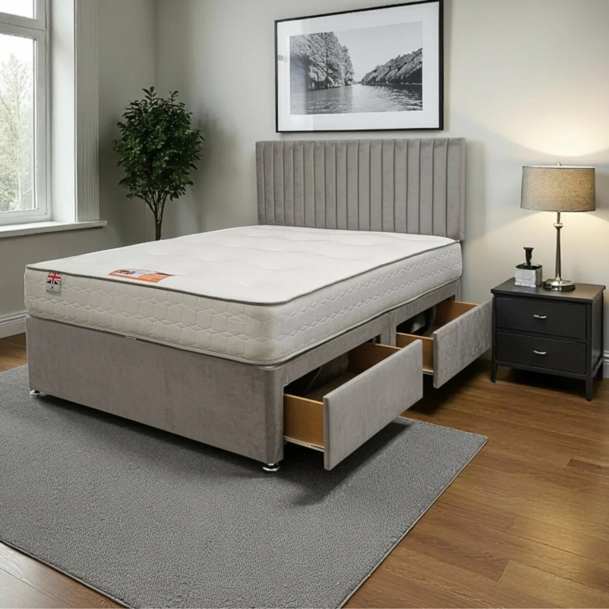 Emily Plush Velvet Divan Bed Set with Princess Mattress and Headboard - Silver / King – image 2