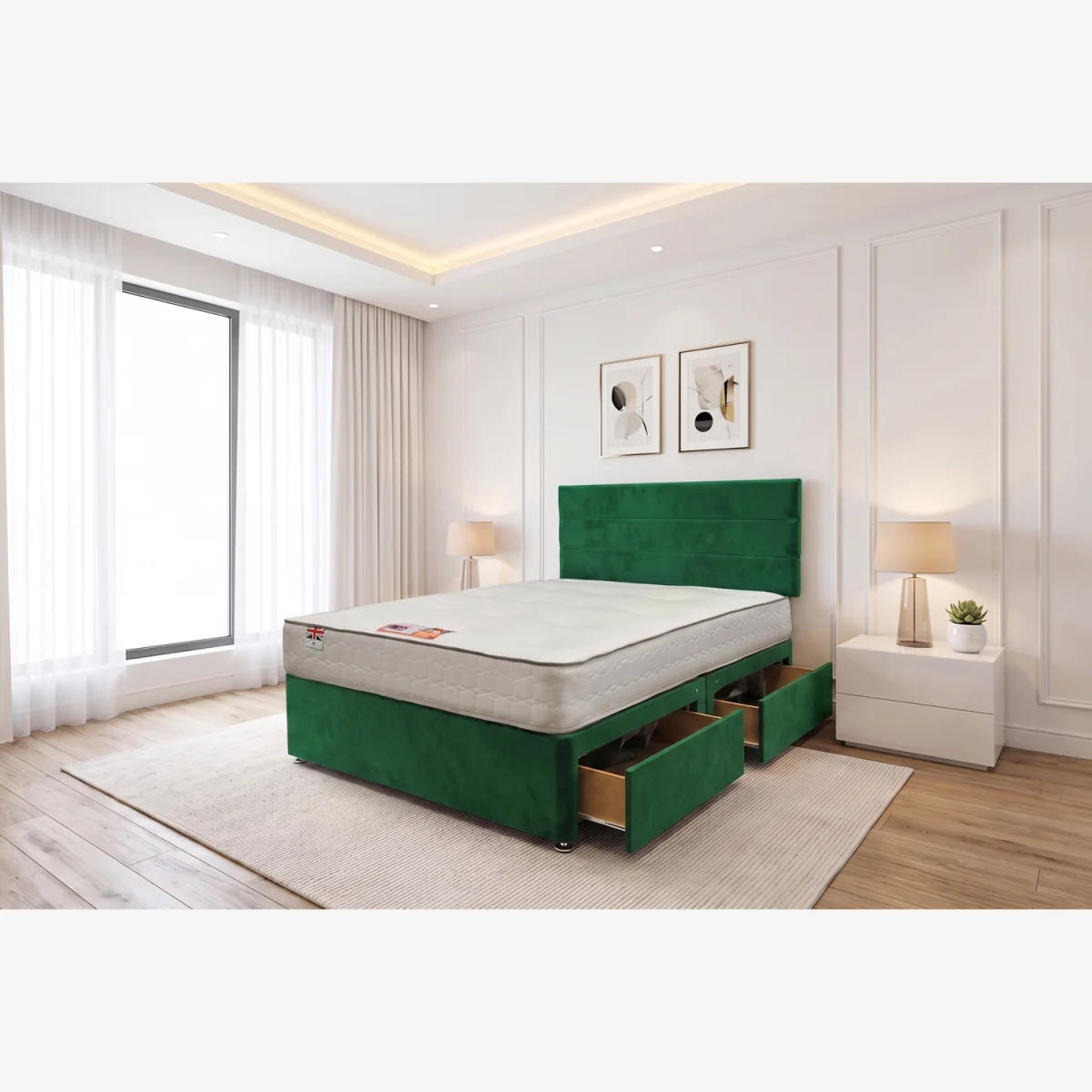 York Emerald Plush 4FT Hybrid Sprung Orthopaedic Divan Bed Set 4 Drawers – image 1