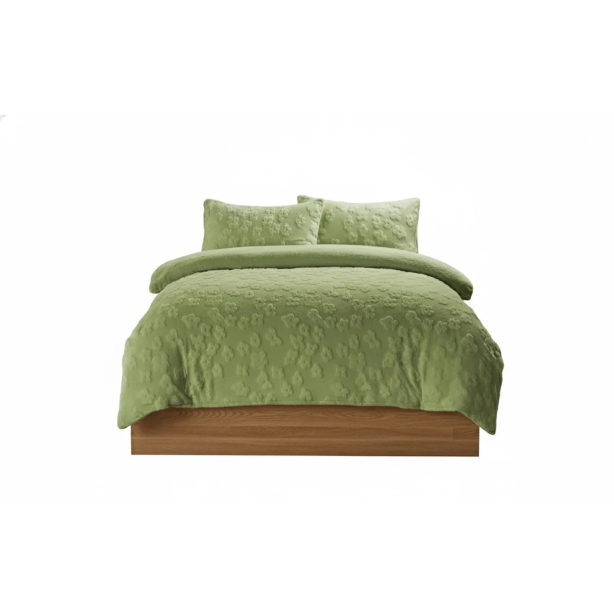 Ultra Soft Teddy Duvet Cover Set Daisy Embossed Cozy Fleece Bedding - Fern / Single / 1.0kg – image 2