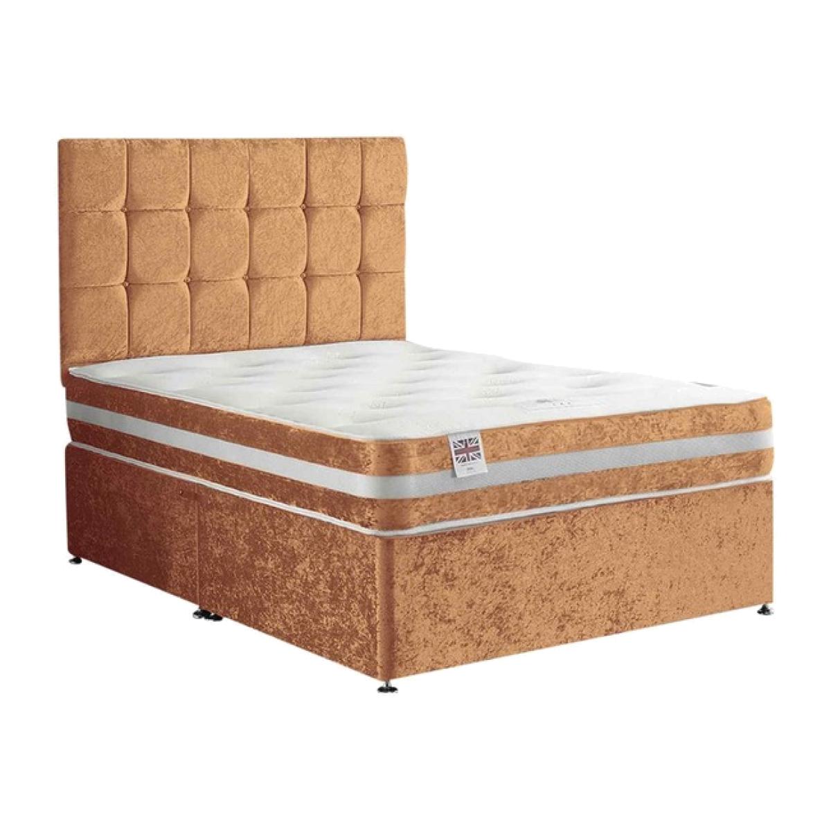 Delia Divan Bed Set with Headboard and Mattress - Plush Fabric, Non Storage - Mustard / Small Single