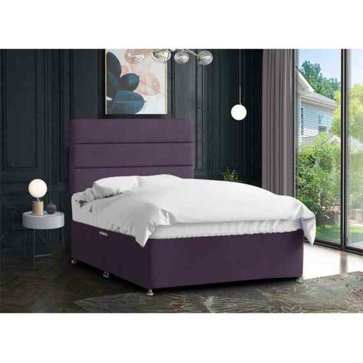 Harmony Divan Bed Set With Tall Headboard Mattress-Chenille, 2 Drawers Left Side - Purple / Superking / Super King