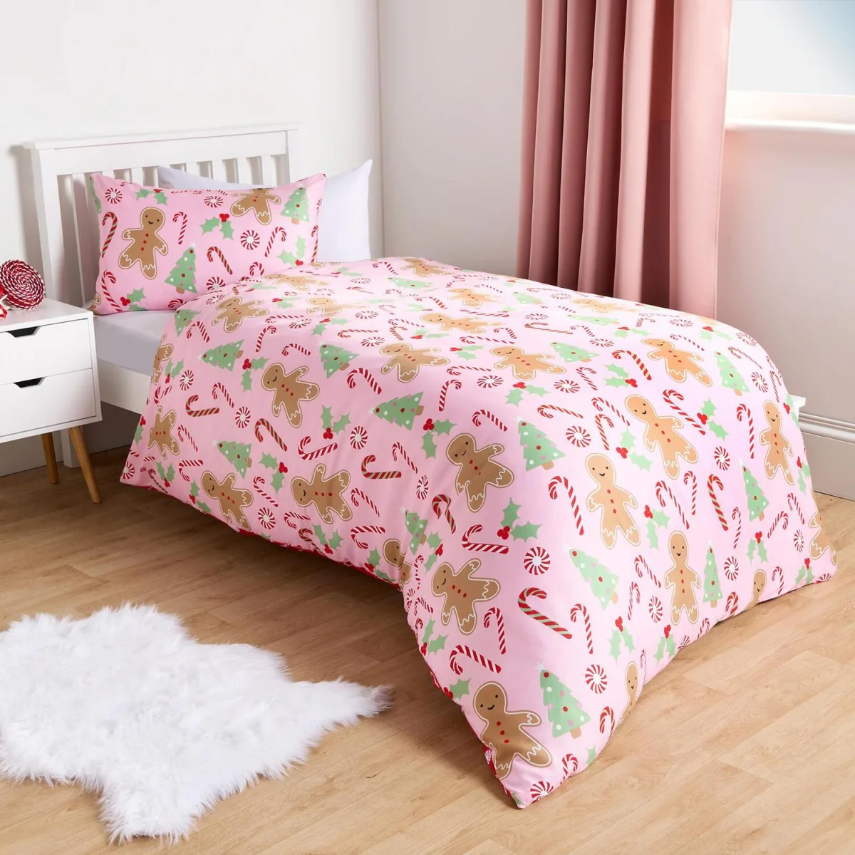 OHS Gingerbread Man Candy Cane Reversible Duvet Set - Pink / 0.6kg – image 2