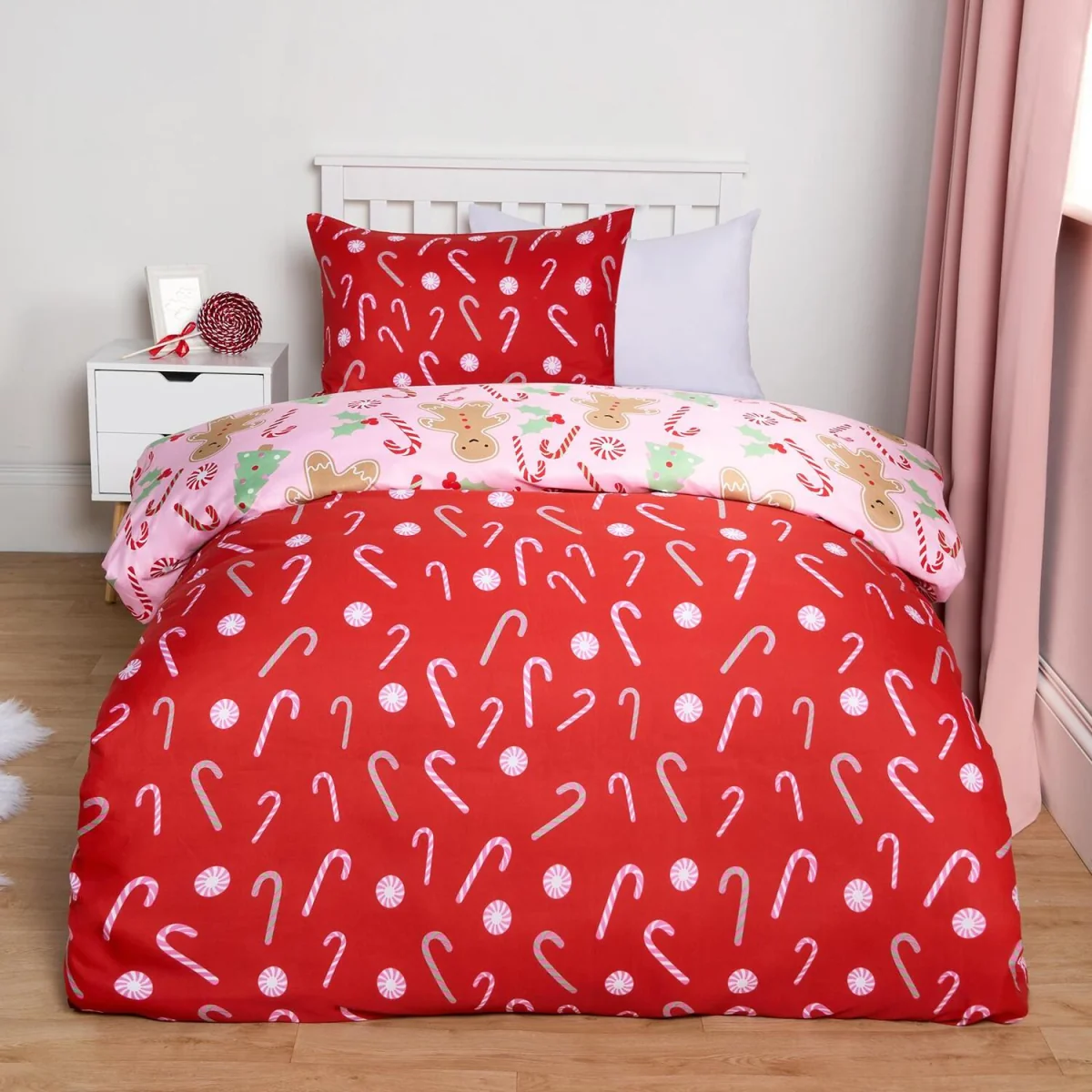 OHS Gingerbread Man Candy Cane Reversible Duvet Set - Pink / 0.6kg – image 3