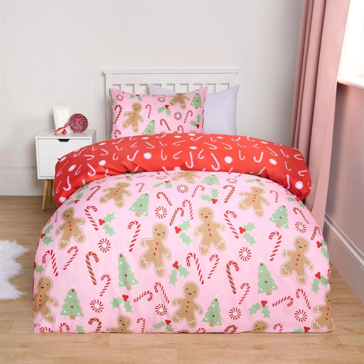OHS Gingerbread Man Candy Cane Reversible Duvet Set - Pink / 0.6kg – image 1