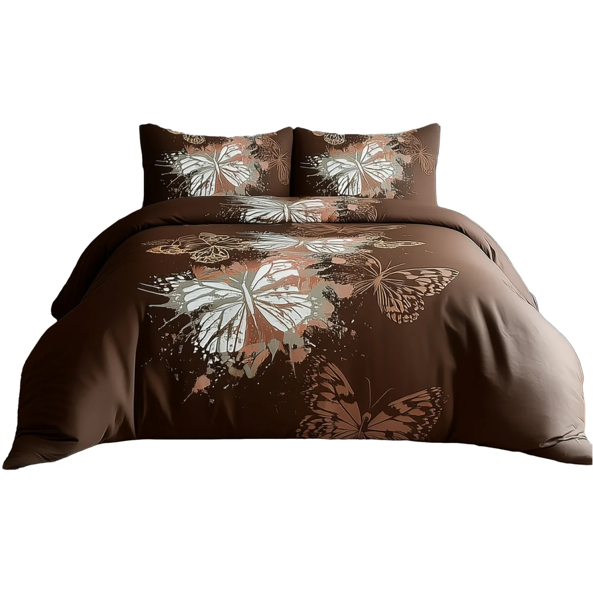 Duvet Cover And Pillowcase Set Purple Pink Chocolate Butterfly Design Polycotton Bed Linen - Chocolate / King – image 2