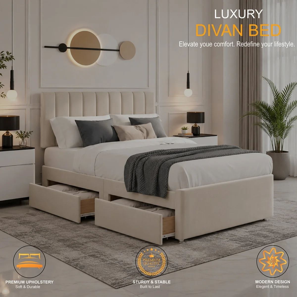 ORTHOPAEDIC DIVAN BED SET WITH MATTRESS AND Headboard Black - Black / Double – image 5