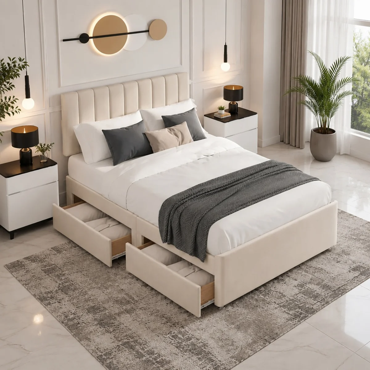 ORTHOPAEDIC DIVAN BED SET WITH MATTRESS AND Headboard Black - Black / Double – image 6