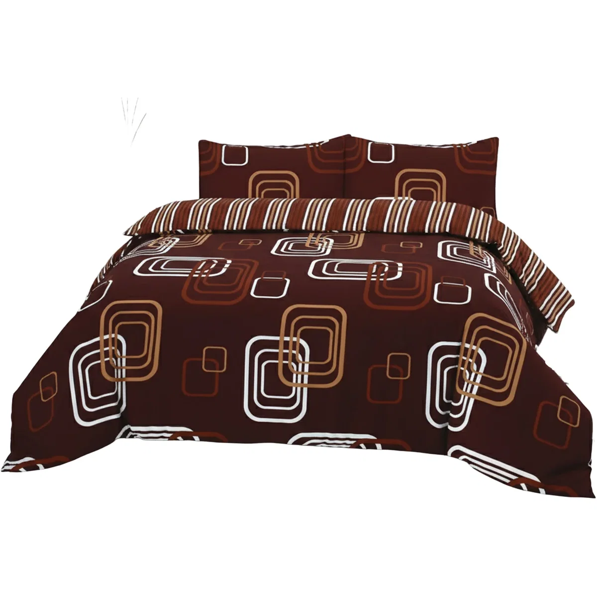 Duvet Cover And Pillowcase Set Geometric Square Design Polycotton Bed Linen - Chocolate / Superking – image 2
