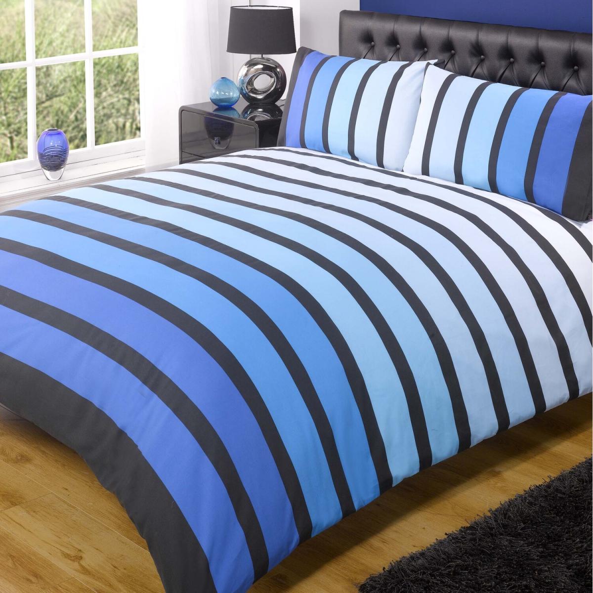 Soho Stripe Duvet Set With Pillowcase - Blue / King