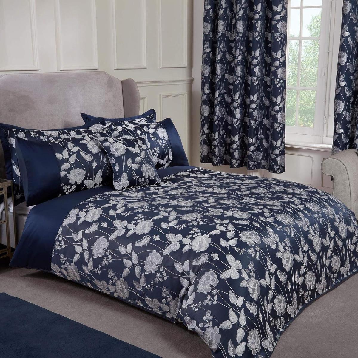 Butterfly Meadow Jacquard Floral Bedding - Blue / Superking