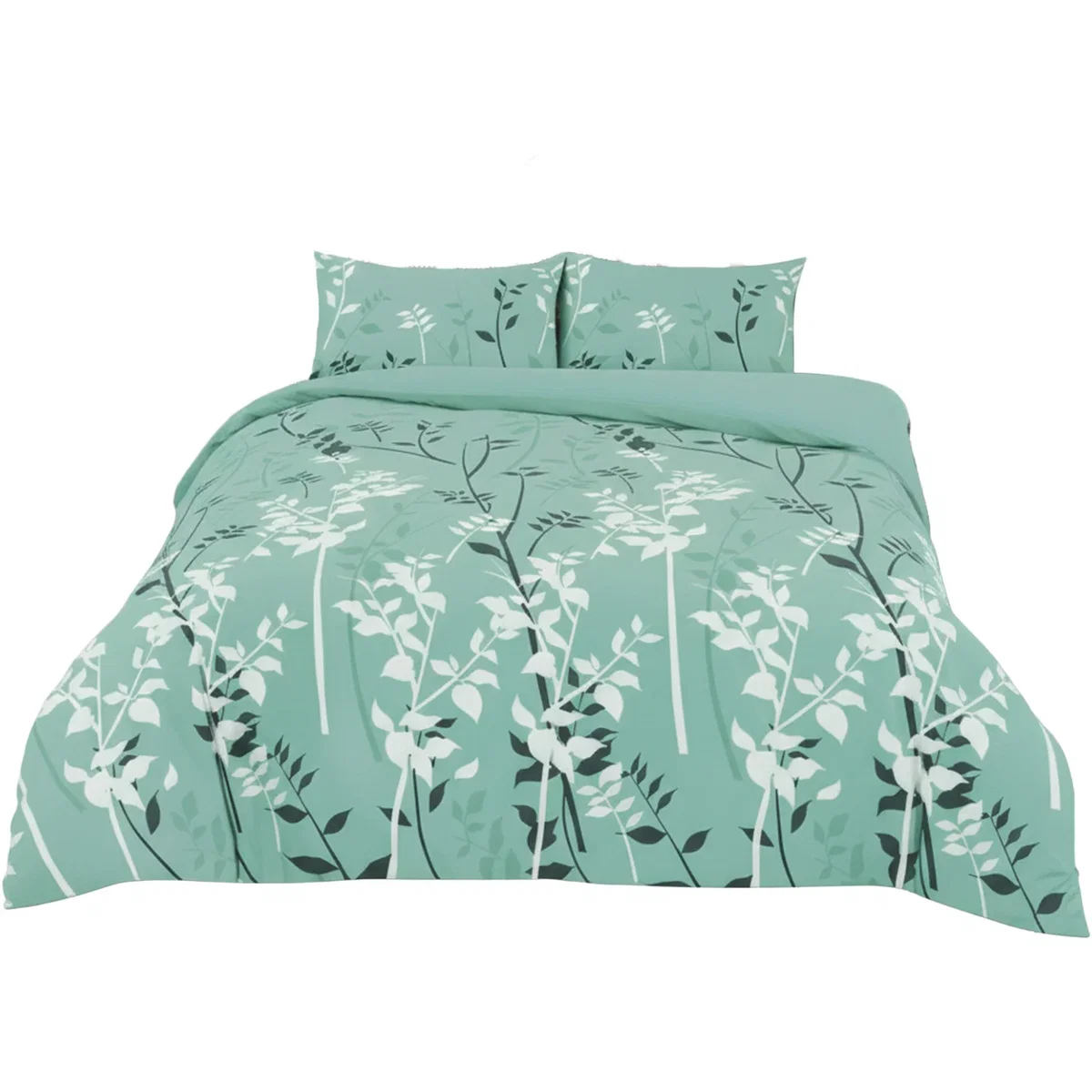 Duvet Cover And Pillowcase Set Floral Leaf Design Polycotton Bed Linen - Duckegg / Superking – image 4