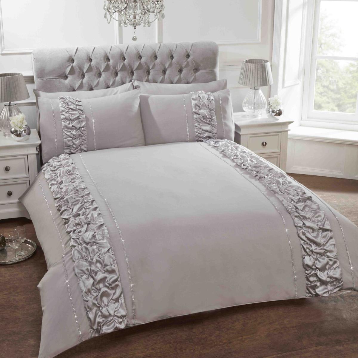 Provence Polycotton Duvet Set With Pillowcase - Grey / Single