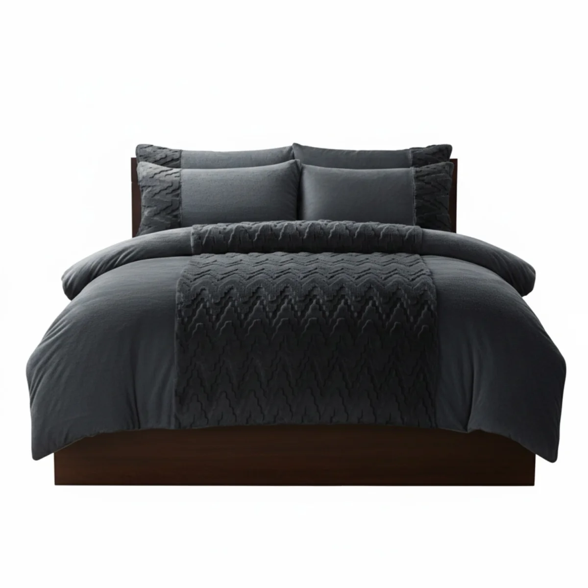 Zig Zag 3D Teddy Duvet Cover Set Ultra Soft Teddy Fleece Bedding with Pillowcases - Charcoal / Superking – image 3