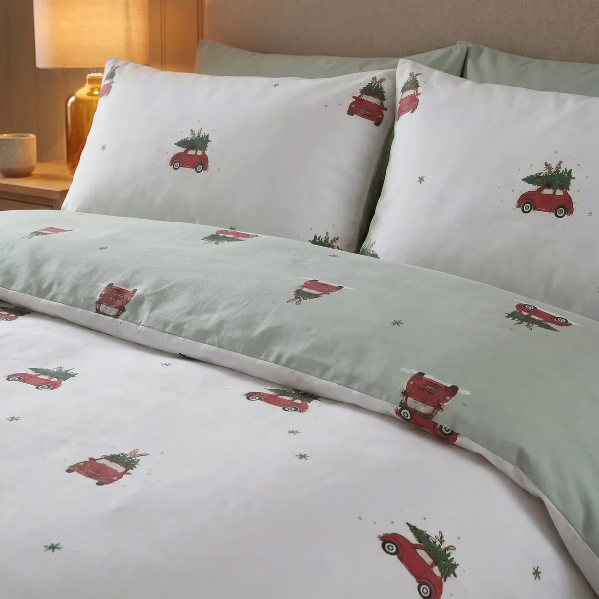 Driving Home Christmas Microfibre Reversible Duvet Cover Bedding Set - White – image 3