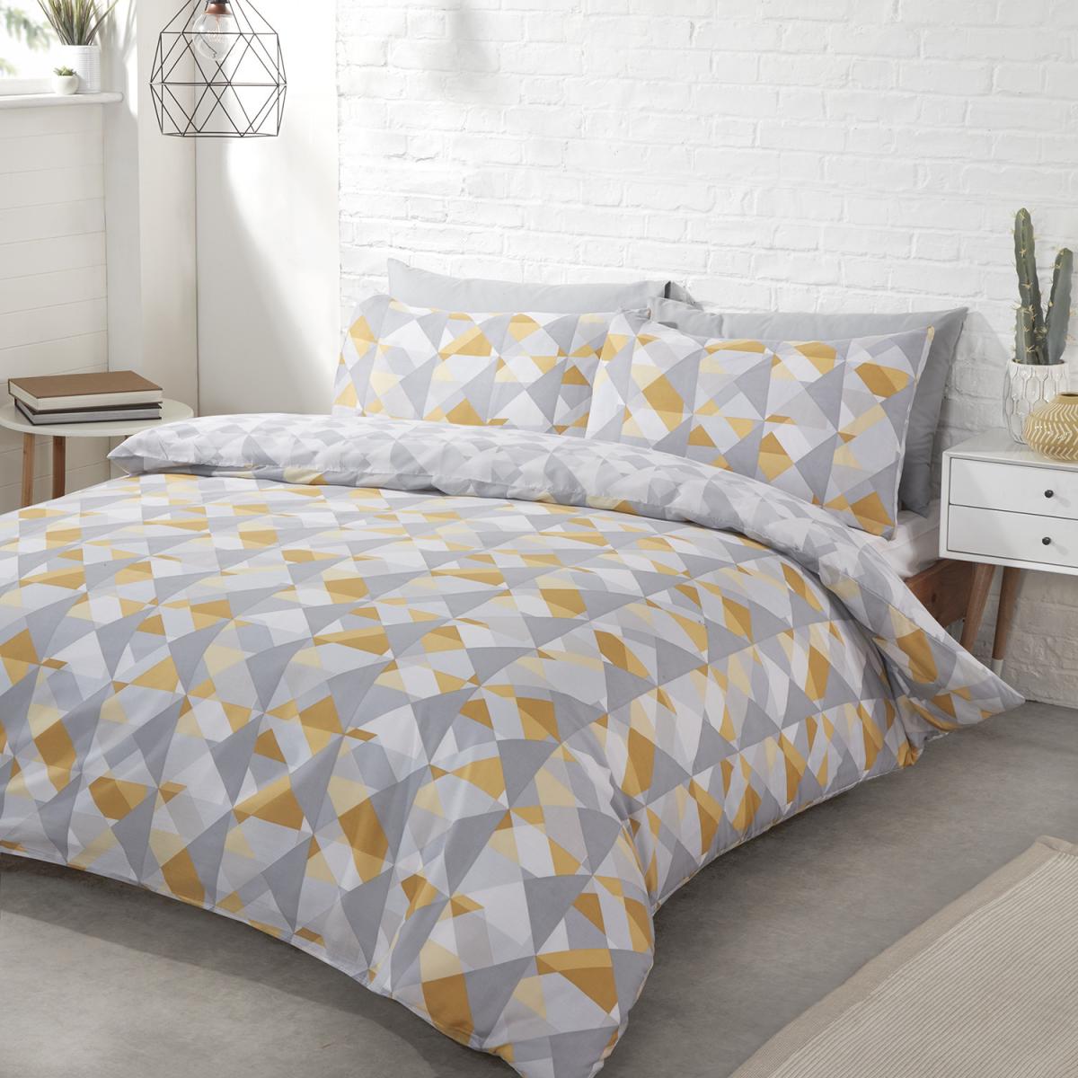 Soho Geometric Duvet Cover and Pillowcase Set - Ochre