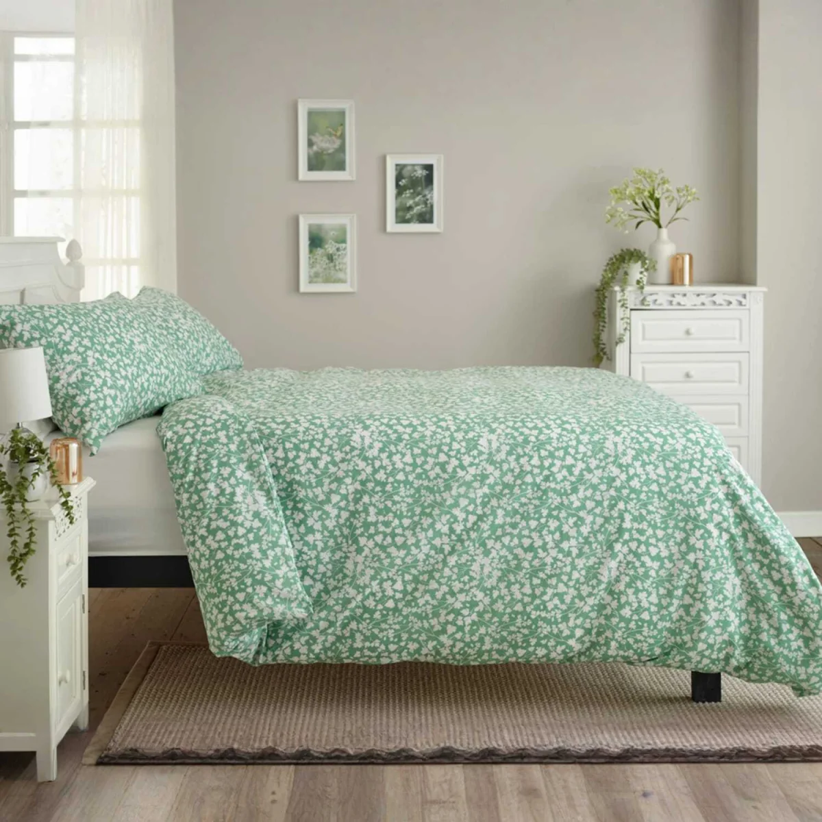 Deyongs Dainty Floral Duvet Set - Printed 132TC Bedding, Single, Green Floral. - Green / 200.0cm / 0.88kg – image 3