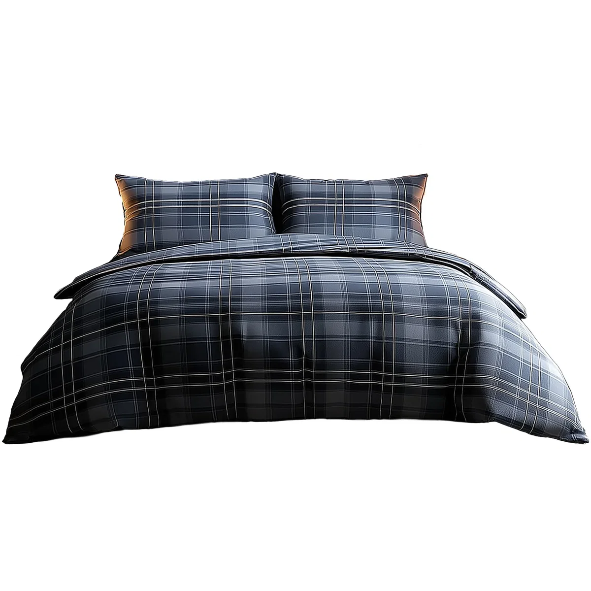Duvet Cover And Pillowcase Set Indigo Tartan Check Design Polycotton Bed Linen - Indigo / Superking – image 2