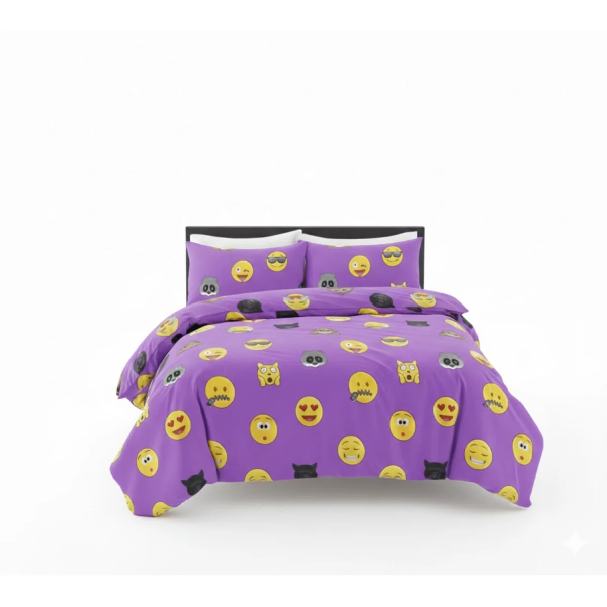 Emoji Print Duvet Cover Set Cool Playful Bedding with Pillowcases - Grey / King – image 2