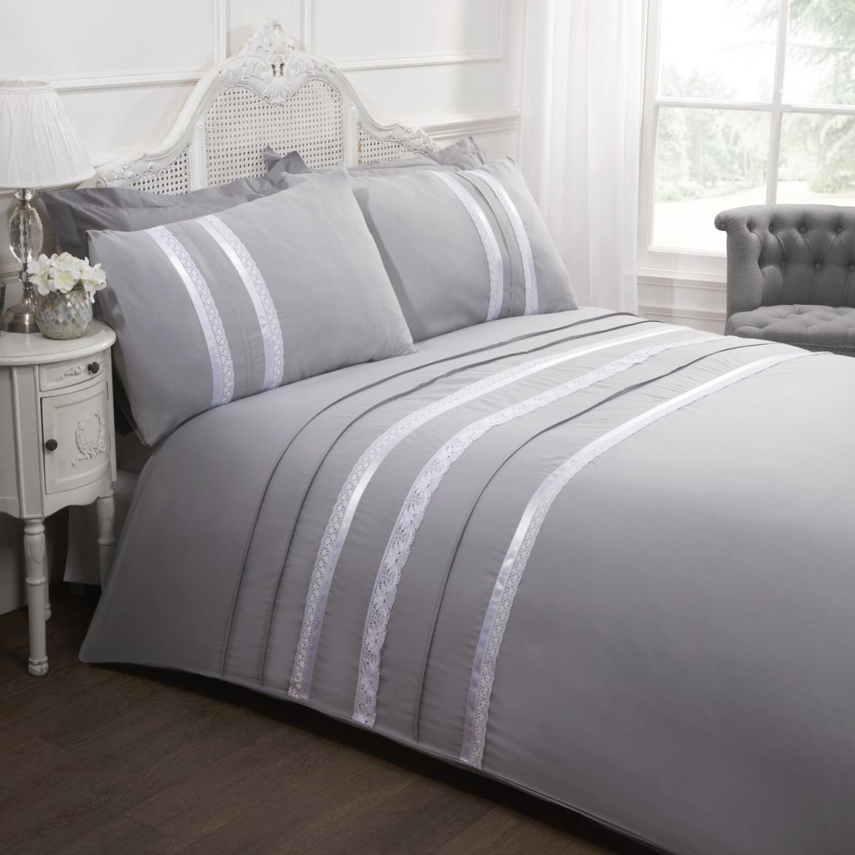 Annabella Polycotton Duvet Set With Pillowcase Silver - Silver / Superking