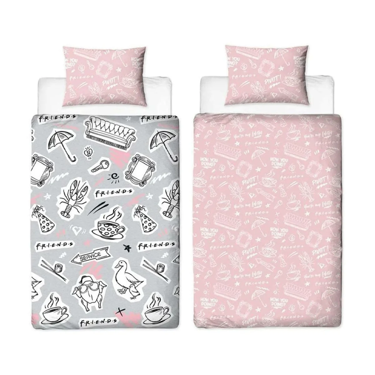 Friends Coffee Reversible Duvet Set - Grey/Pink/Black – image 2