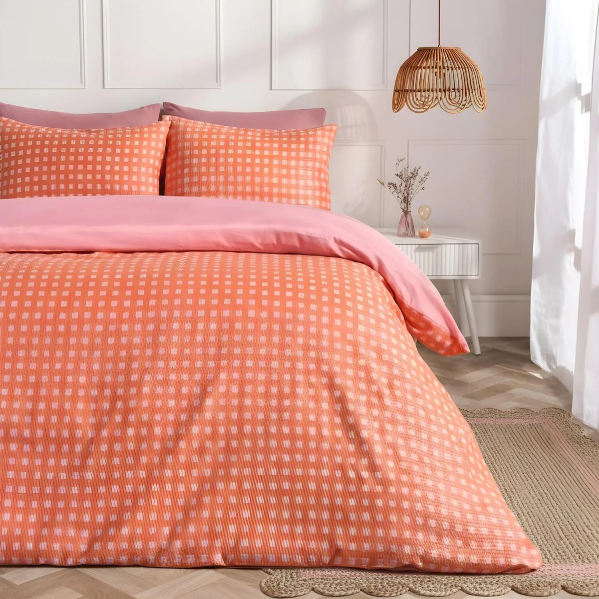 OHS Gingham Embossed Duvet Set - Coral - Coral / 1.1kg – image 2