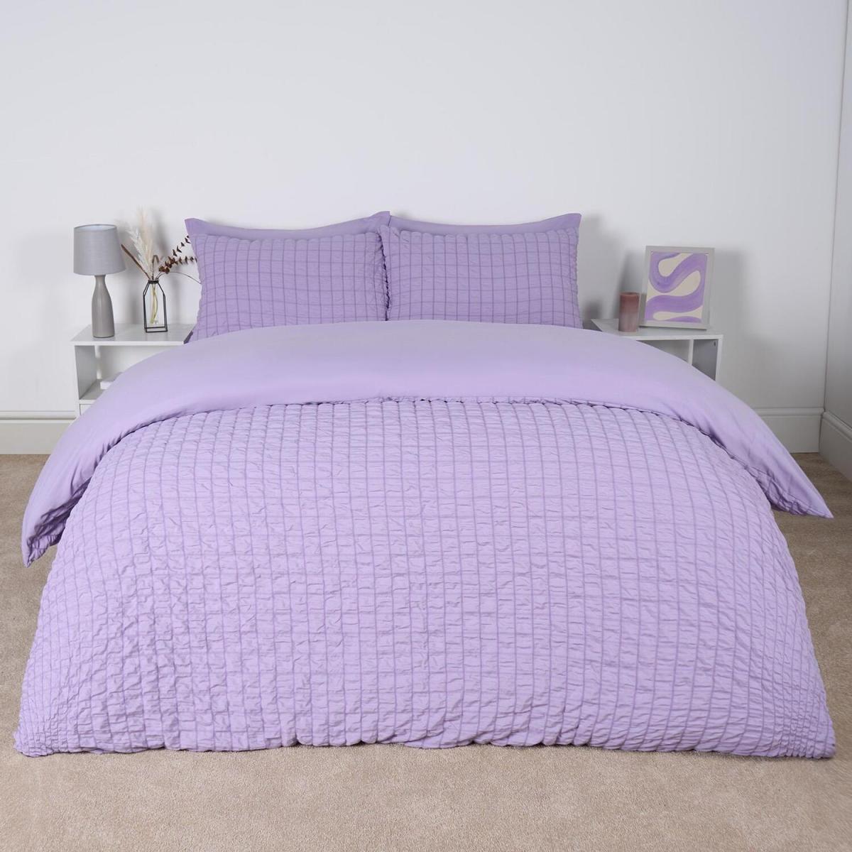 Geo Seersucker Duvet Set - Lilac / King
