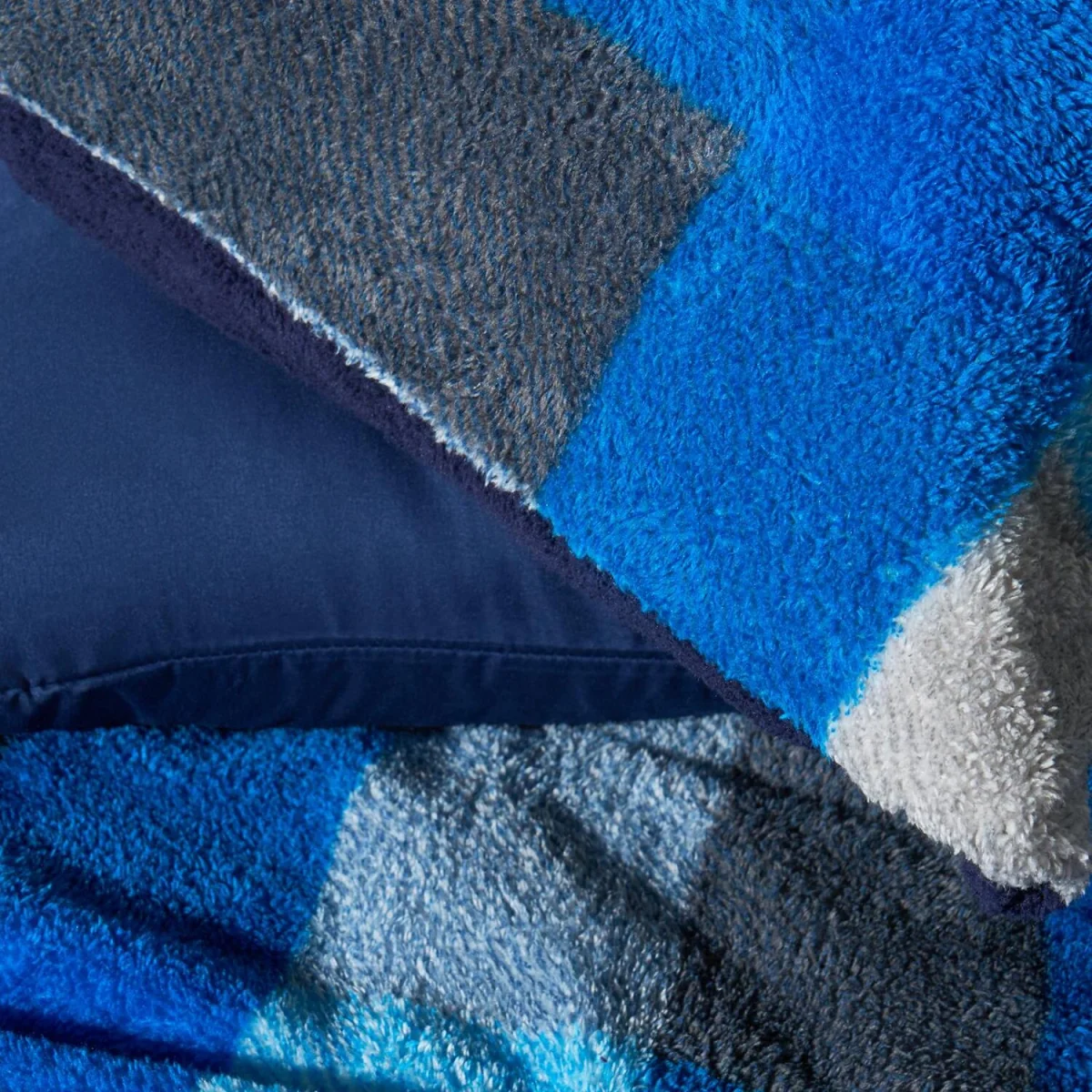 OHS Patchwork Check Teddy Duvet Set - Navy/Grey / 1kg – image 5