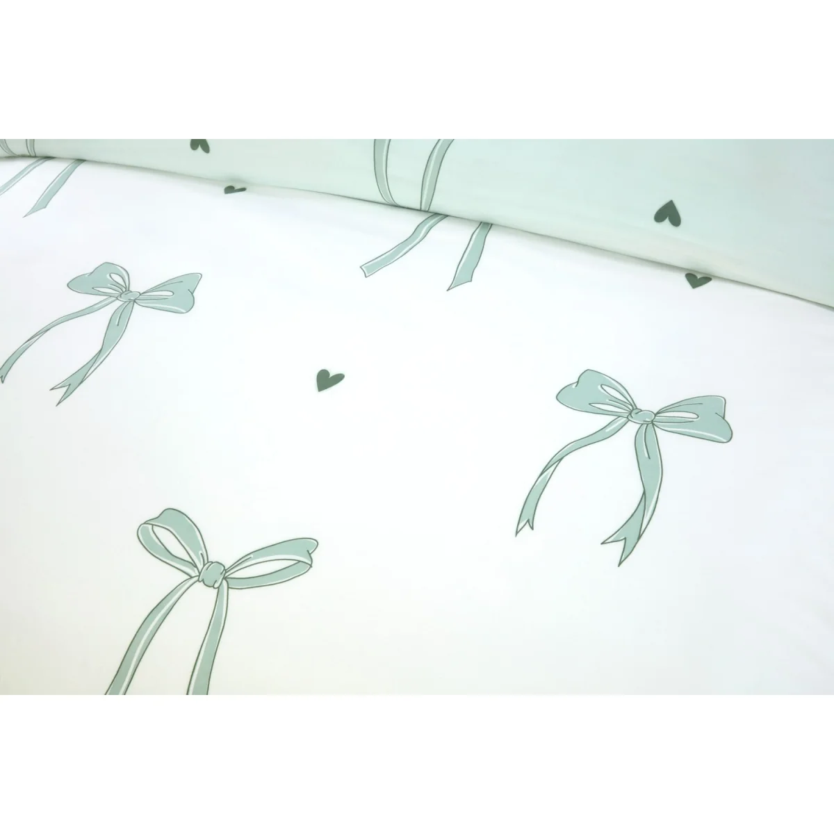 Printed Bows Microfibre Reversible Duvet Cover Bedding Set - Green / Double – image 3