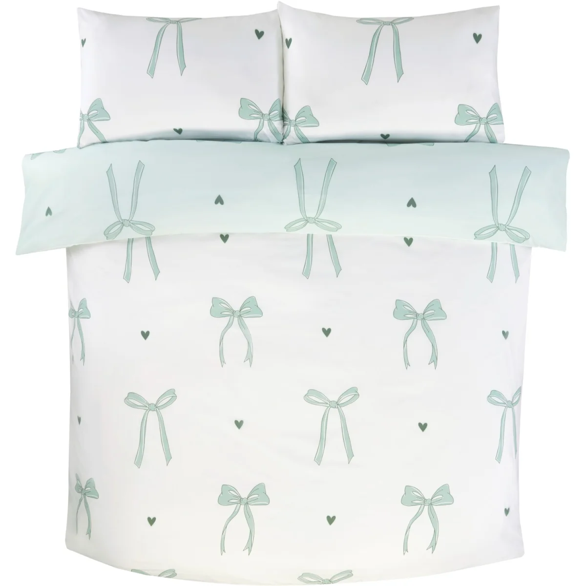 Printed Bows Microfibre Reversible Duvet Cover Bedding Set - Green / Double – image 4